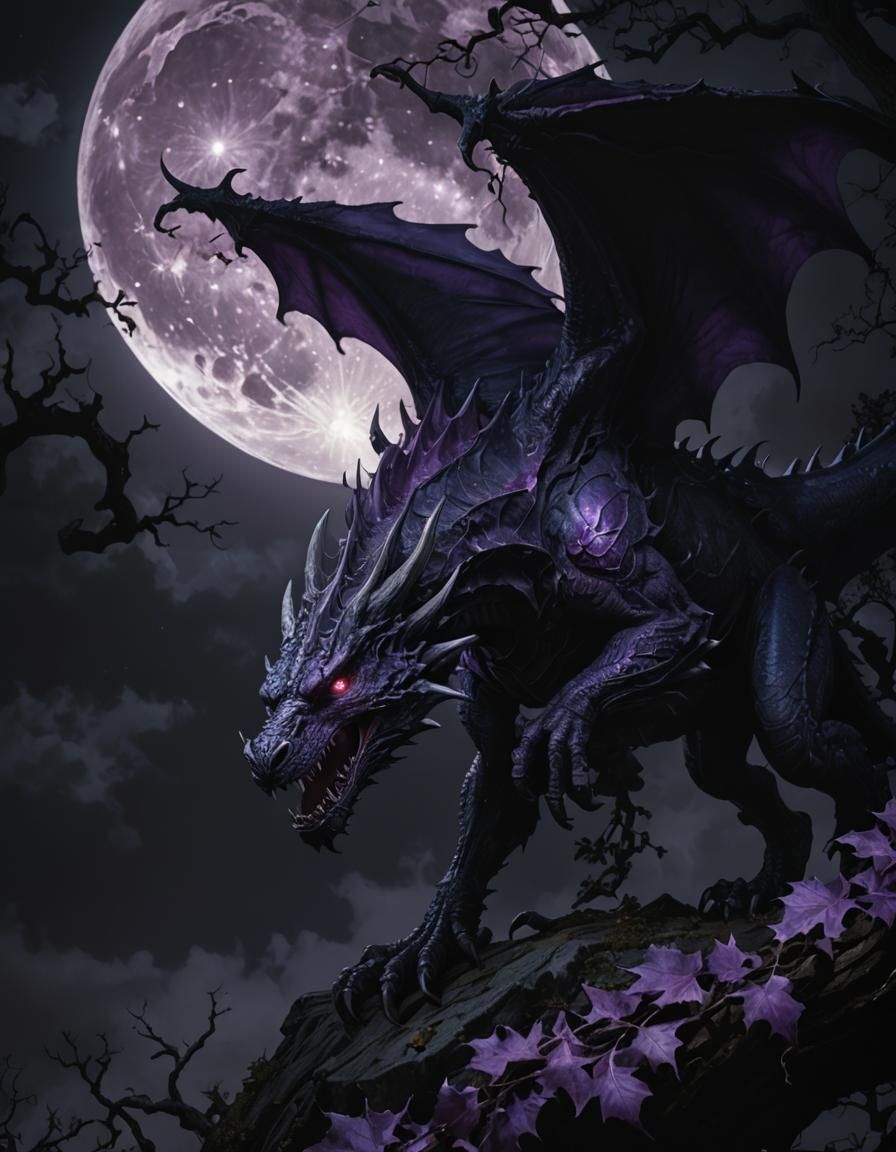 Wyvern Under Moonlight in Dark Fantasy Art