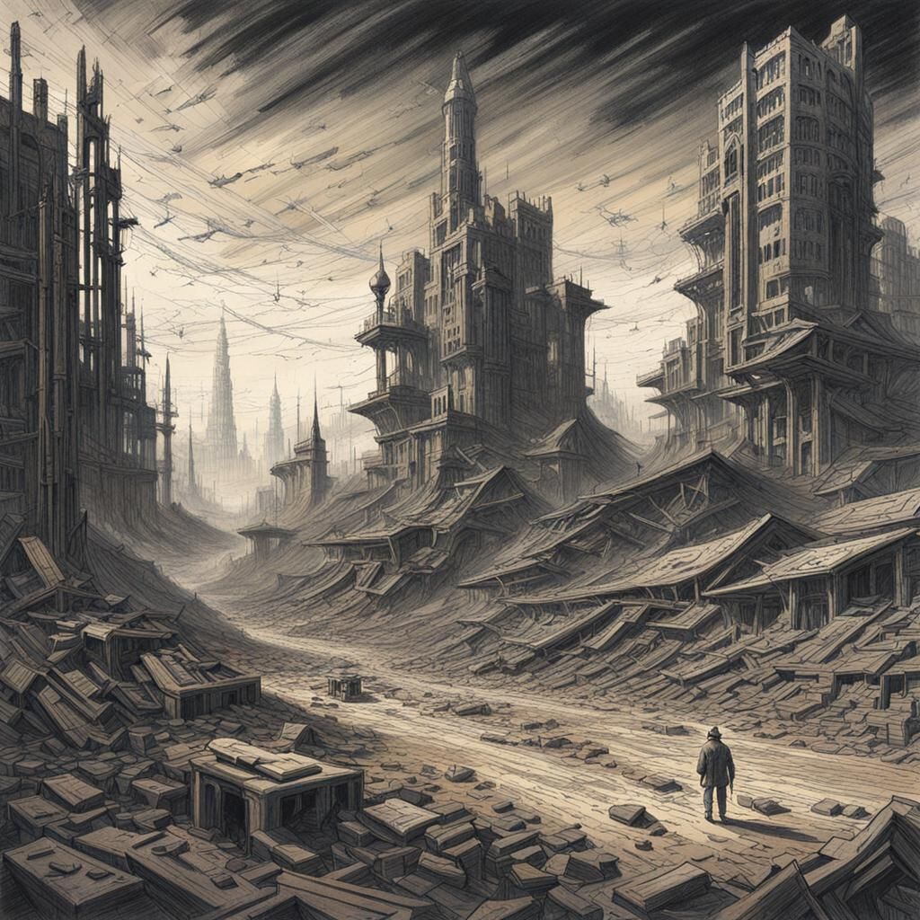 Endless Futuristic Wasteland in Muted Crayon