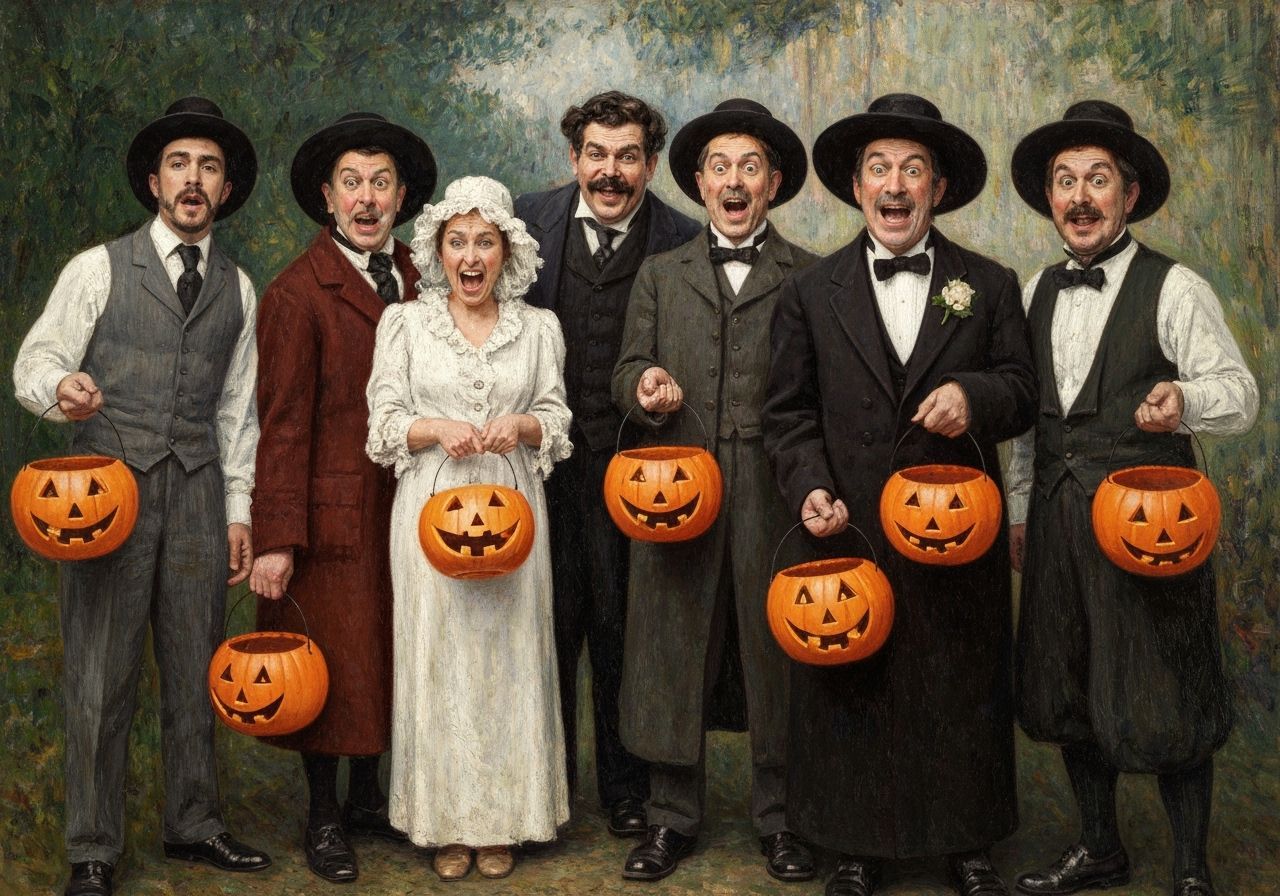Adults Trick or Treating in Impressionist Style
