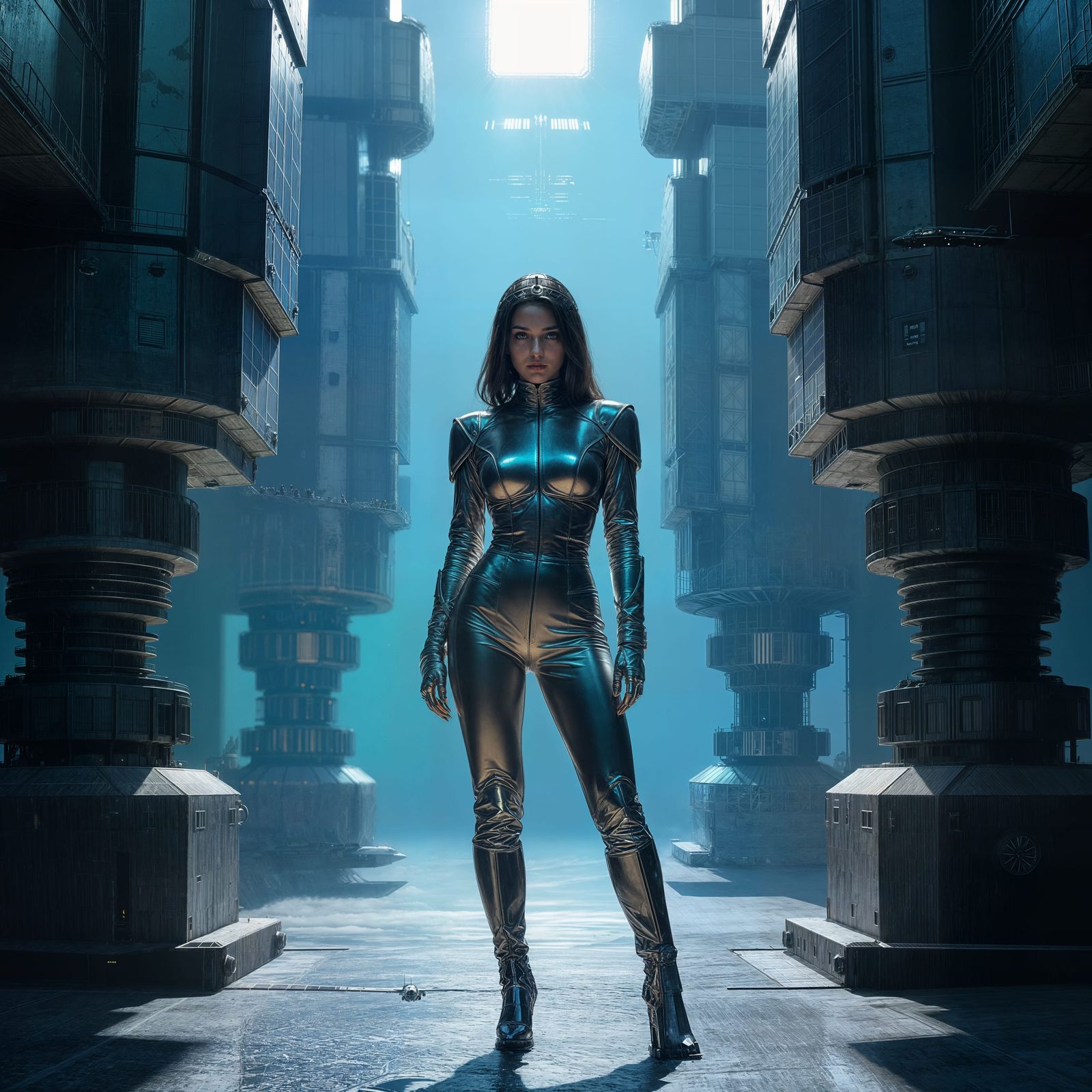 Towering Metallic Structure in Pulp Sci-Fi Style