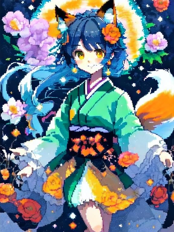 Cute Orange Fox Girl in Anime Style