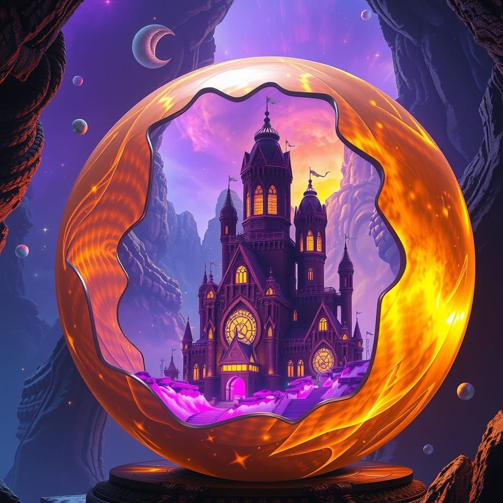 Magical City Inside Orb: Dark Fantasy Concept Art