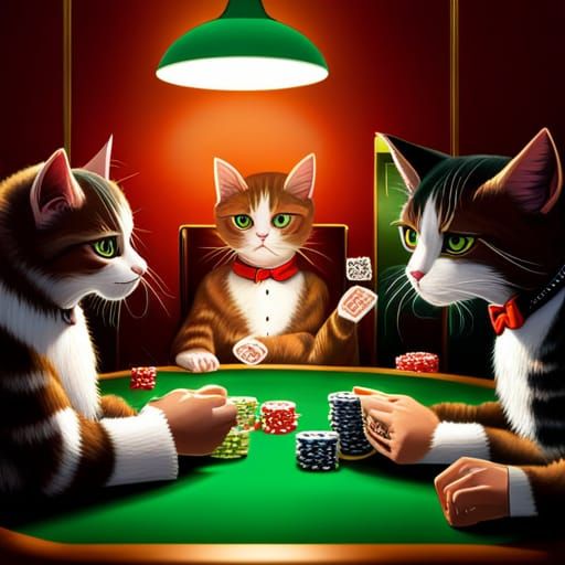 Hyperrealistic Cats Playing Poker in Splash Art Style