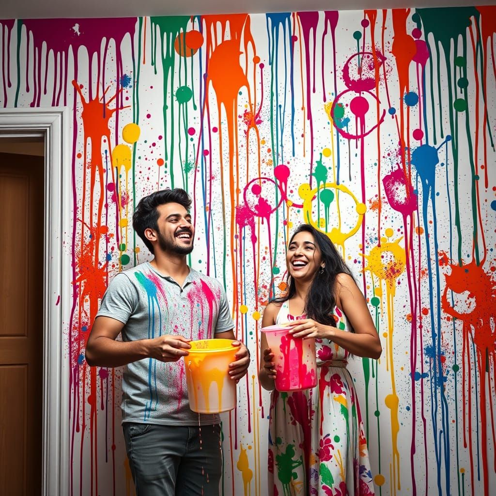 Playful Couple Creates Whimsical Abstract Art on House Walls