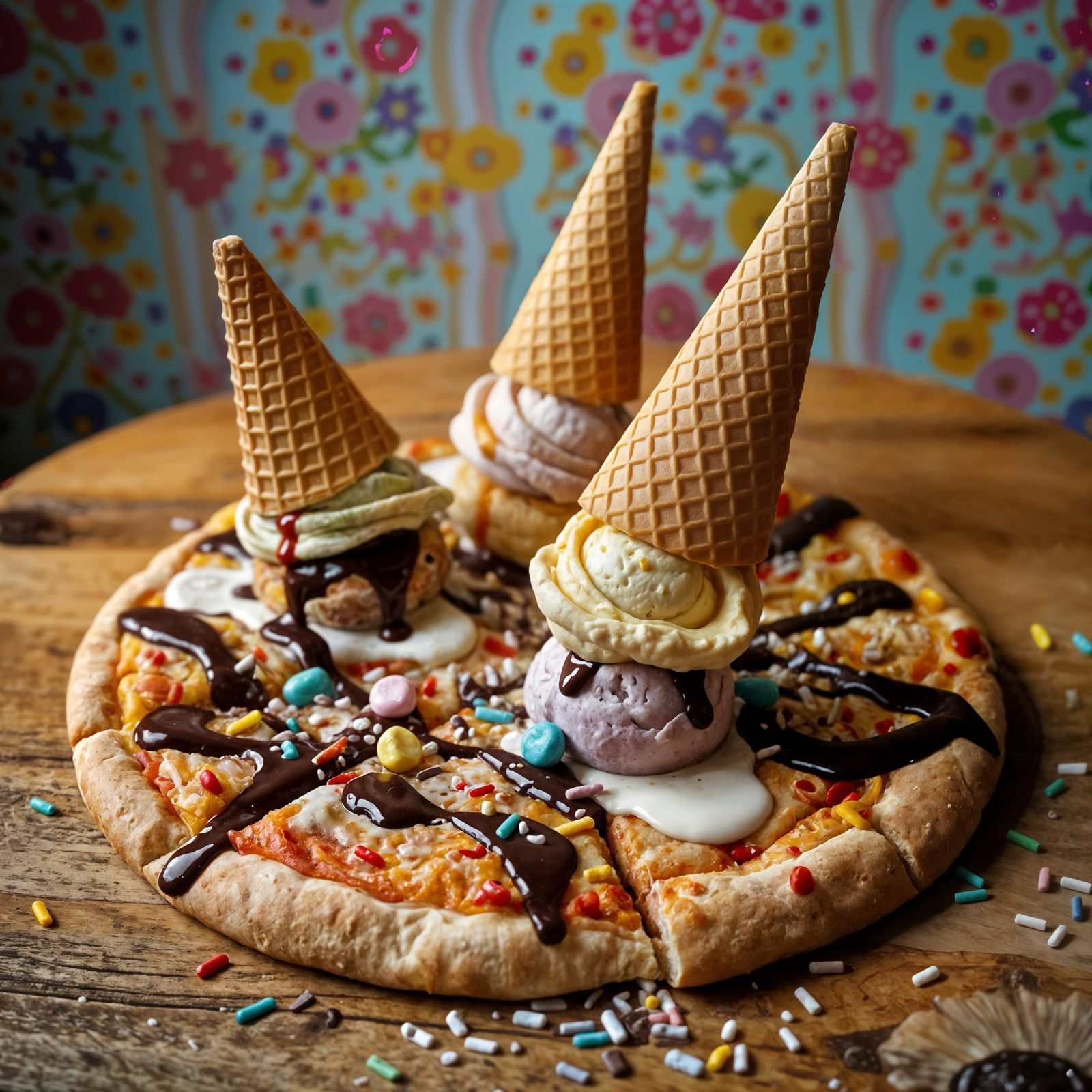 Whimsical Pizza Topped with Ice Cream and Sprinkles