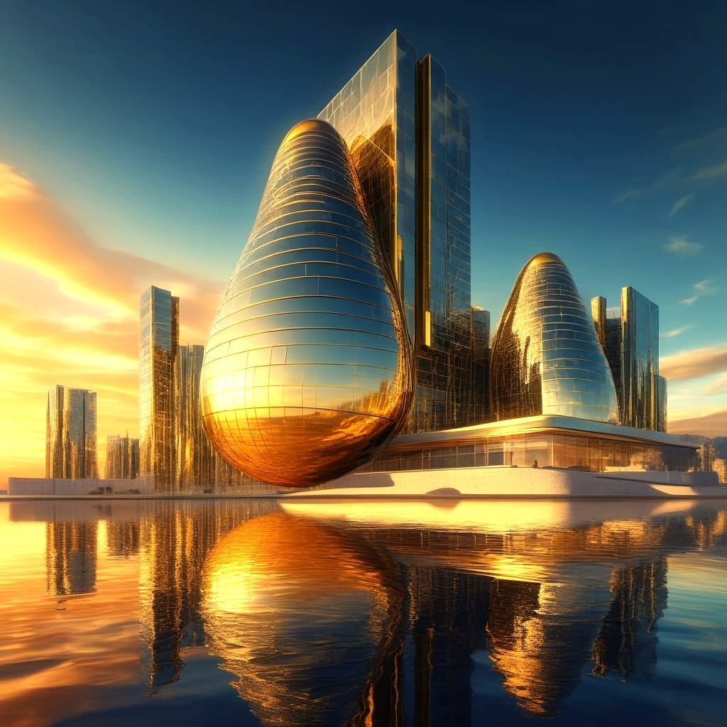 Golden Cityscape in Surrealist Style