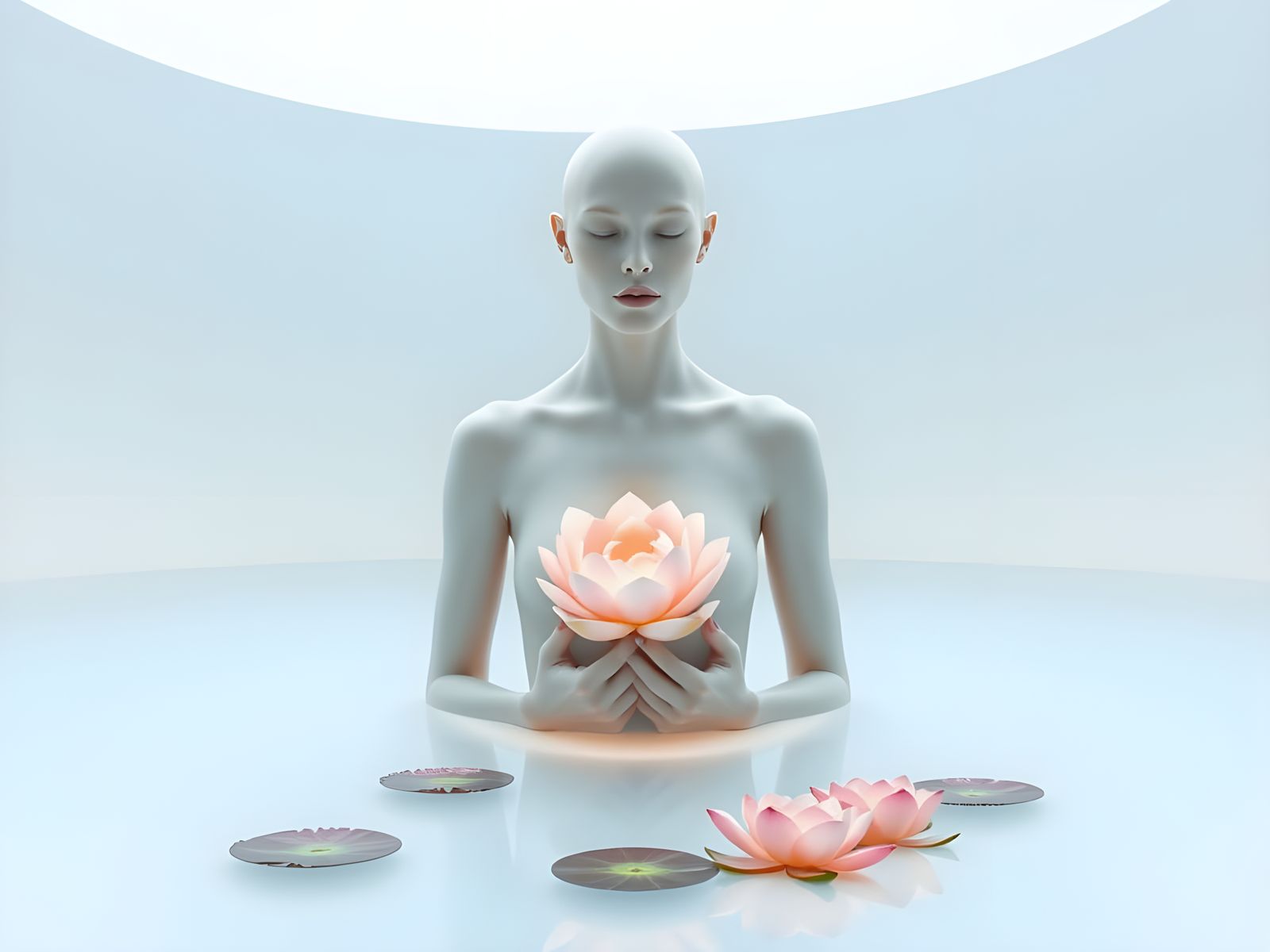 Luminous Woman with Lotus Flower in Dreamlike Style