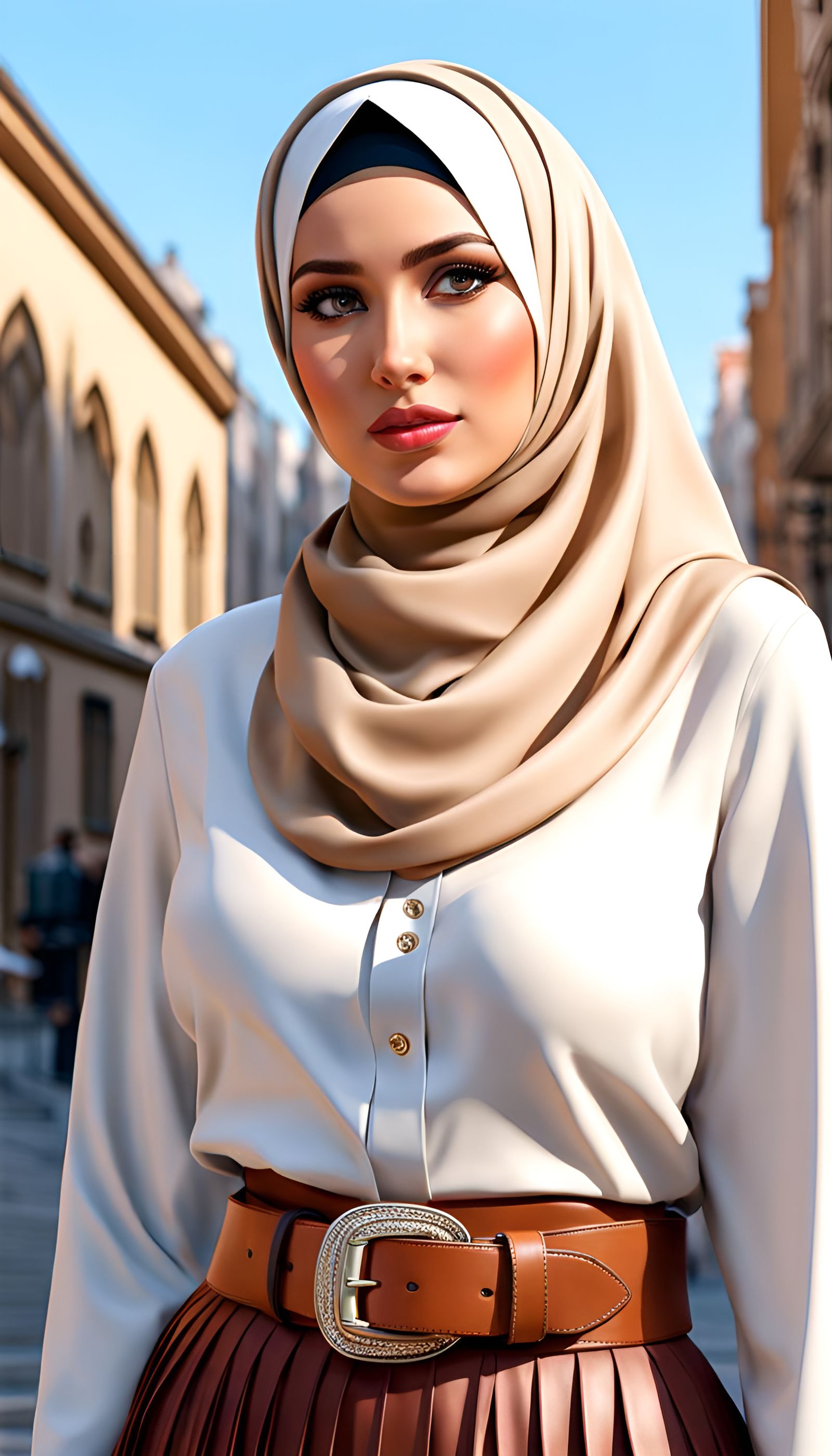 Curvy Hijabi Girl in Modern Western City