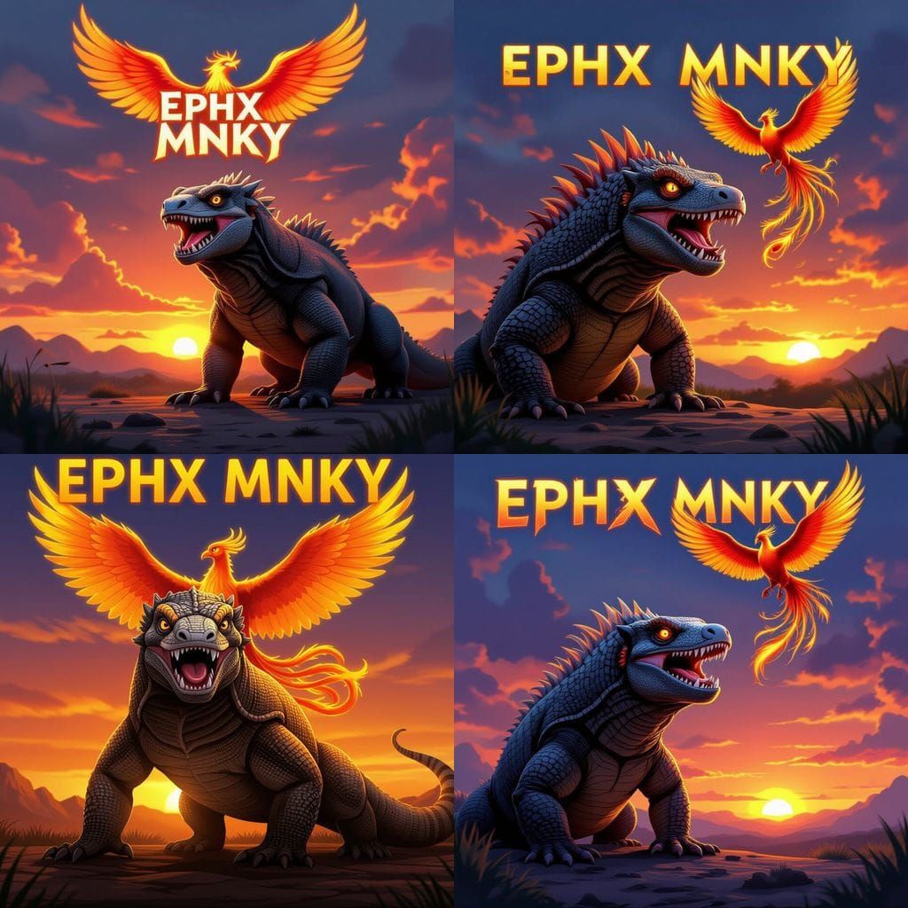 Giant Angry Komodo Dragon at Sunset with Phoenix Animation