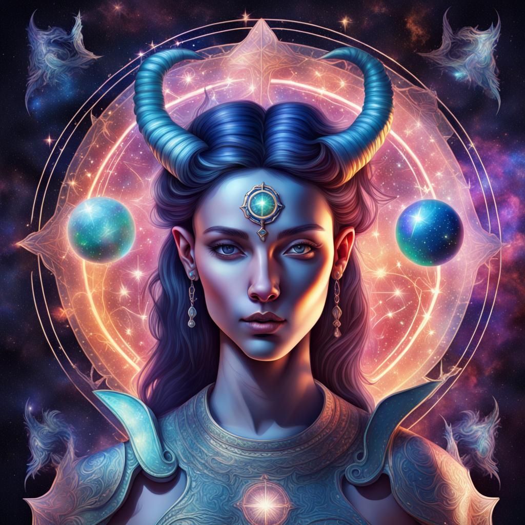 Sagittarius Astral Sign in Mixed Media Illustration