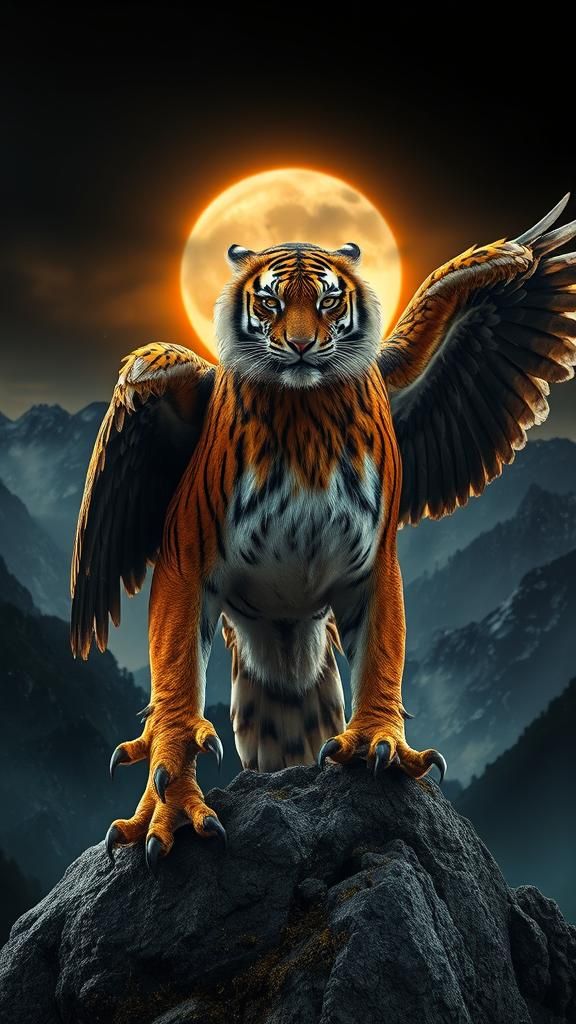 Majestic Tiger Eagle Hybrid in Hyperrealistic Detail