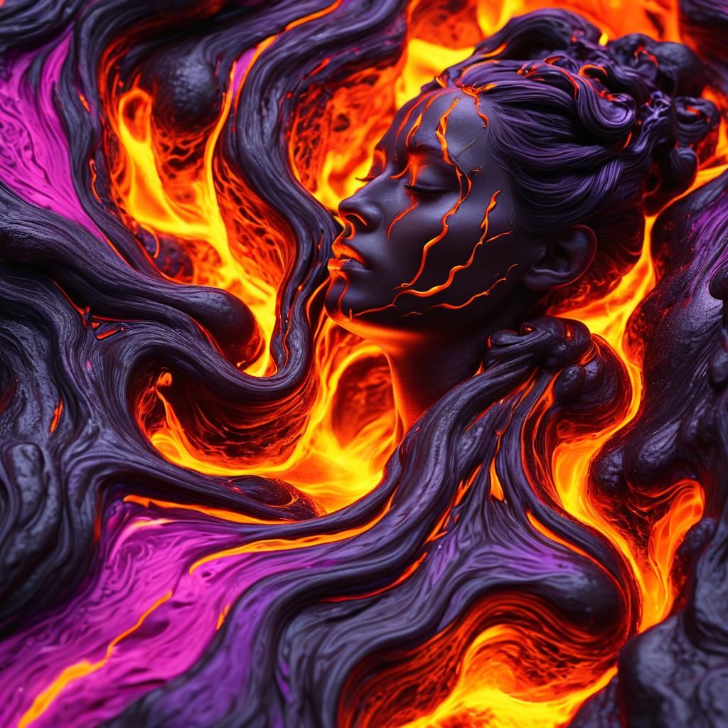 Lava Woman: Hyperrealistic Digital Art Close-Up
