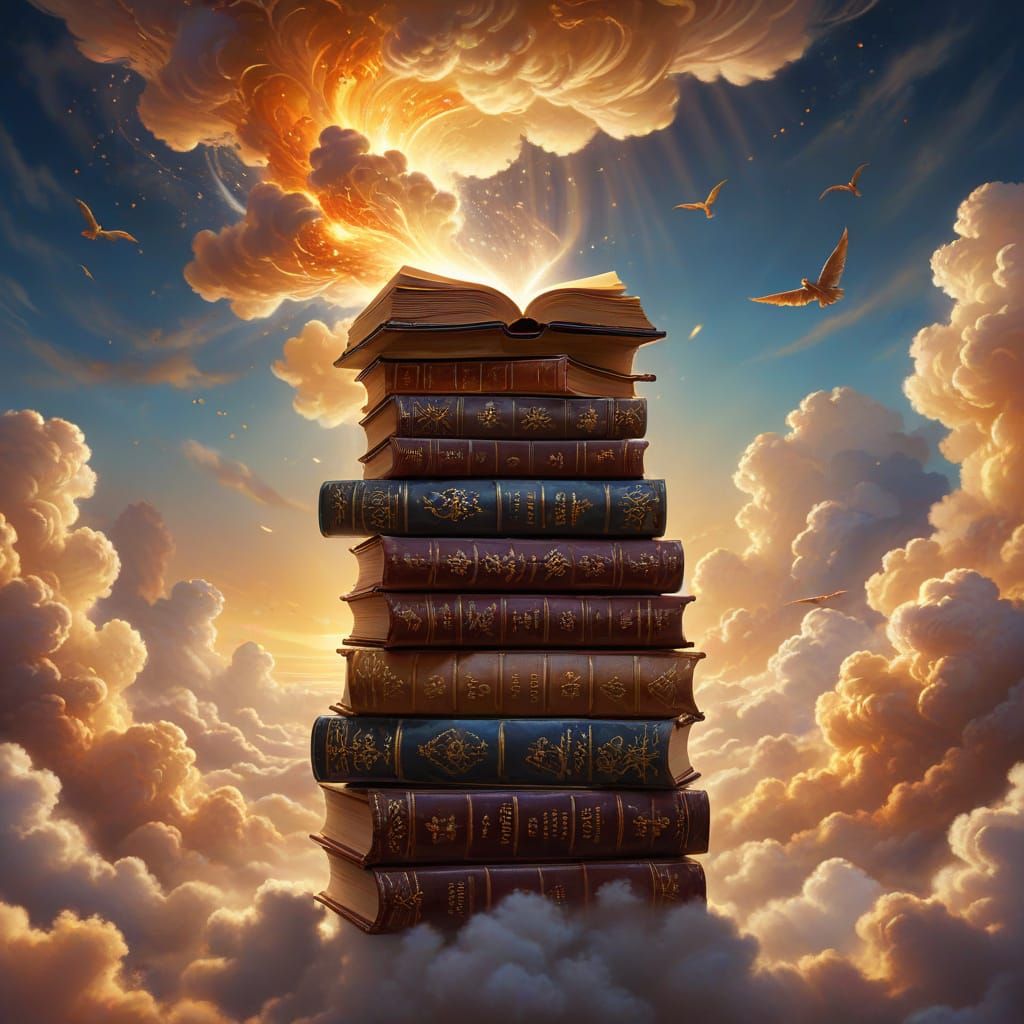 Magical Book Tower Fantasy Illustration