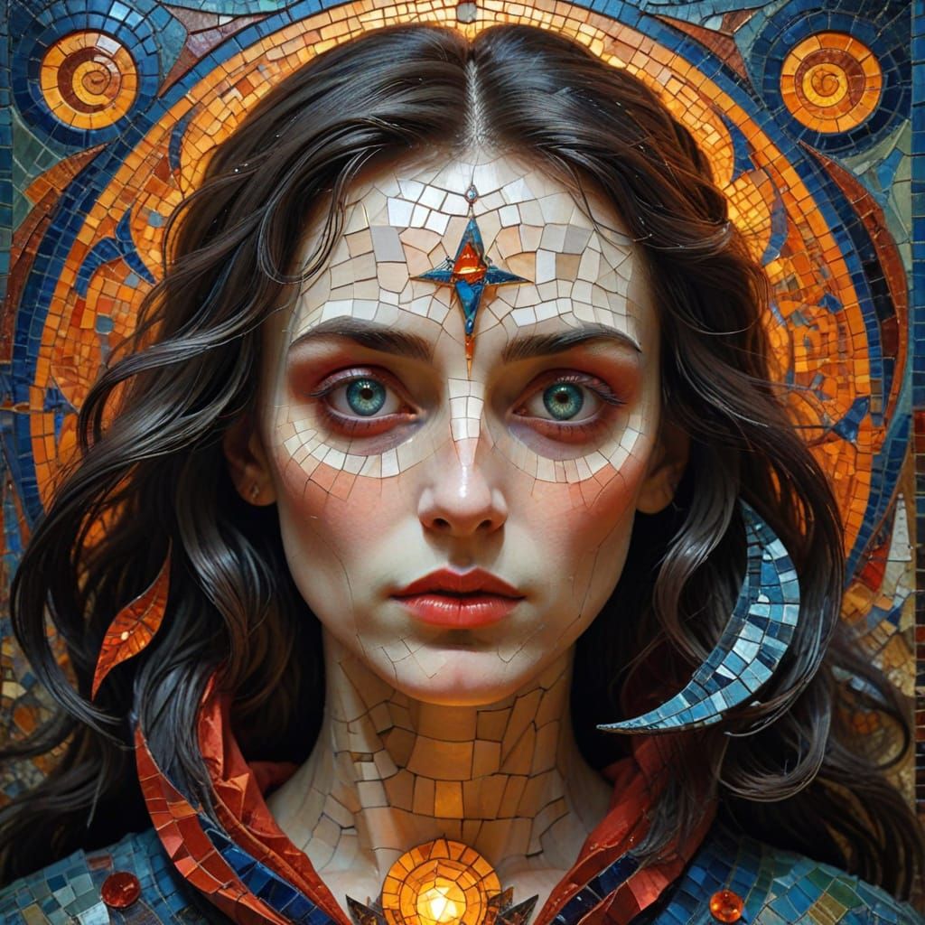 Surreal Vampire Portrait in Byzantine-Inspired Mosaic Art