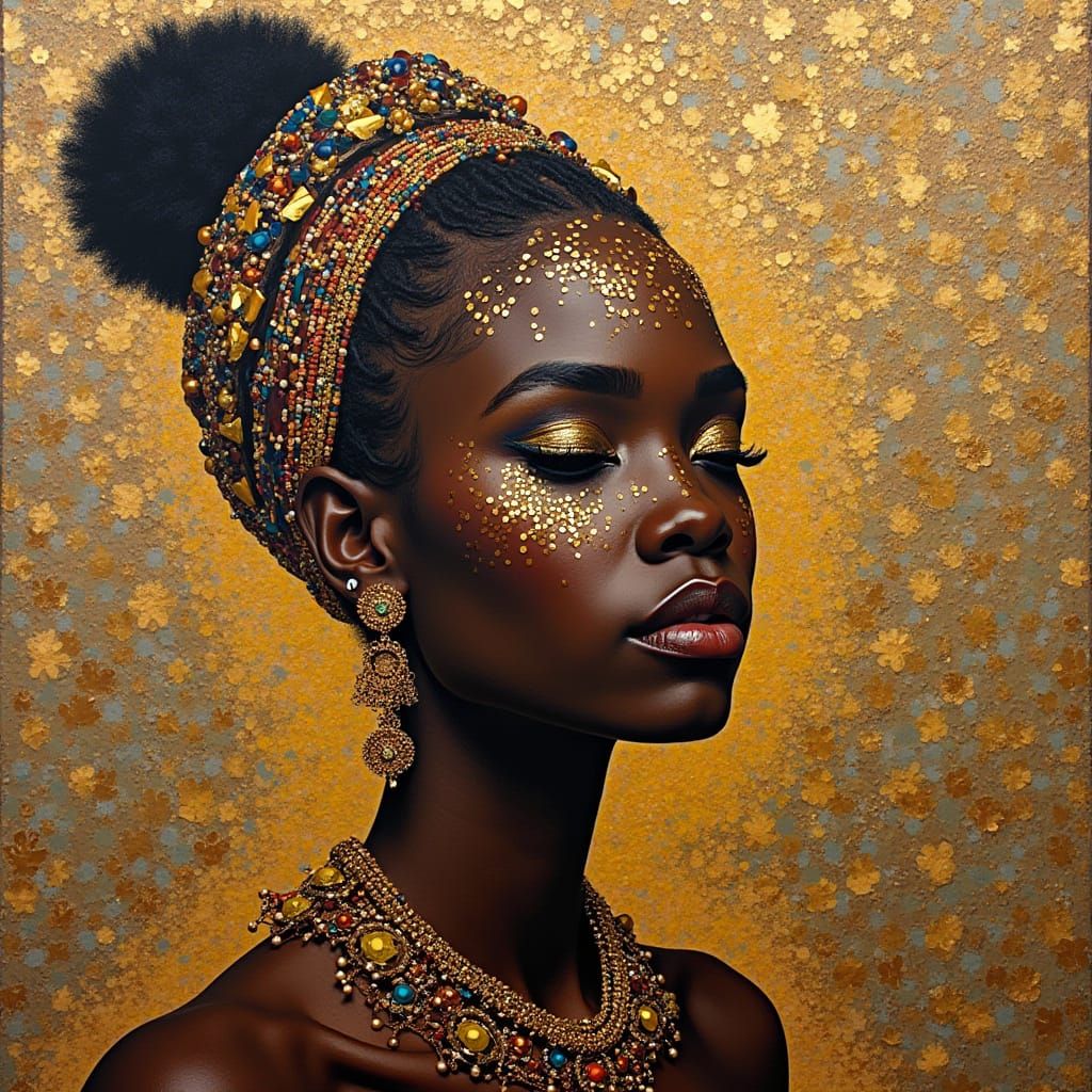 Elegant African Beauty Portrait in Mixed Art Styles