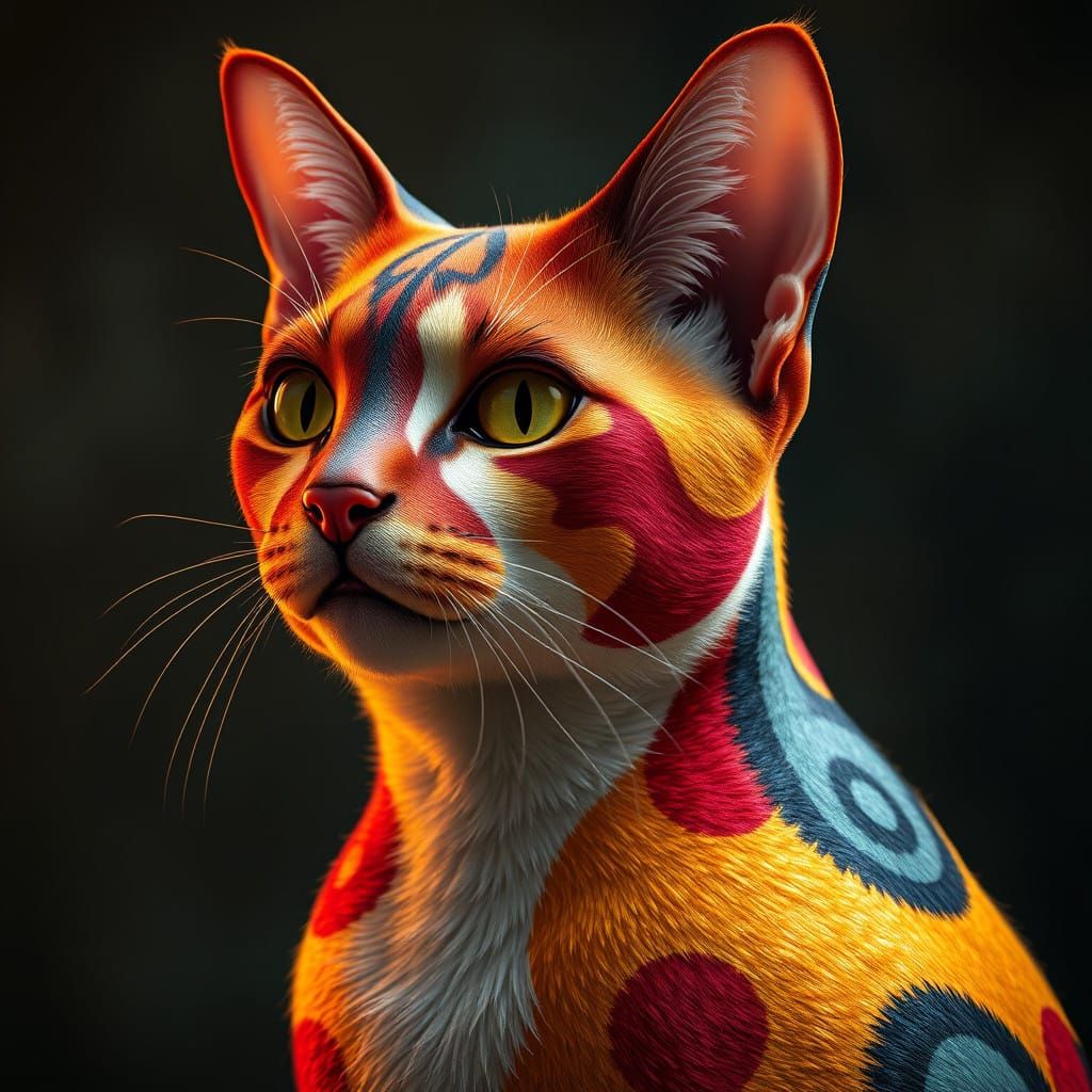 Stunning Harlequin Cat Portrait in Vibrant 8K Concept Art