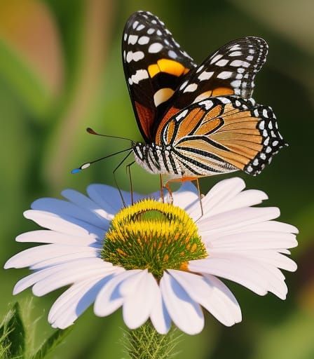 Butterfly on Zinnia: Hyperrealistic Oil Painting