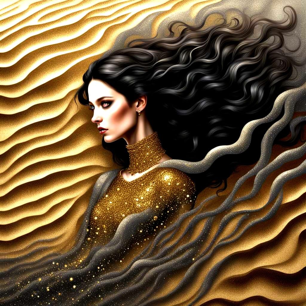Beautiful Witch with Gold and Silver, in Surreal Style
