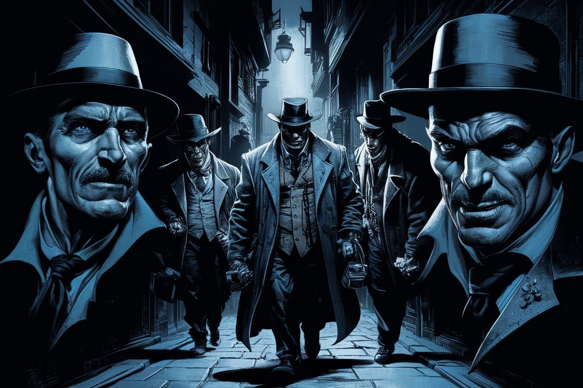 Menacing Gangsters in Dim Alleyway Comic Art