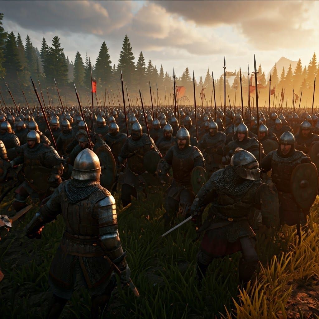 Epic Medieval Battle Scene in Fantasy Style