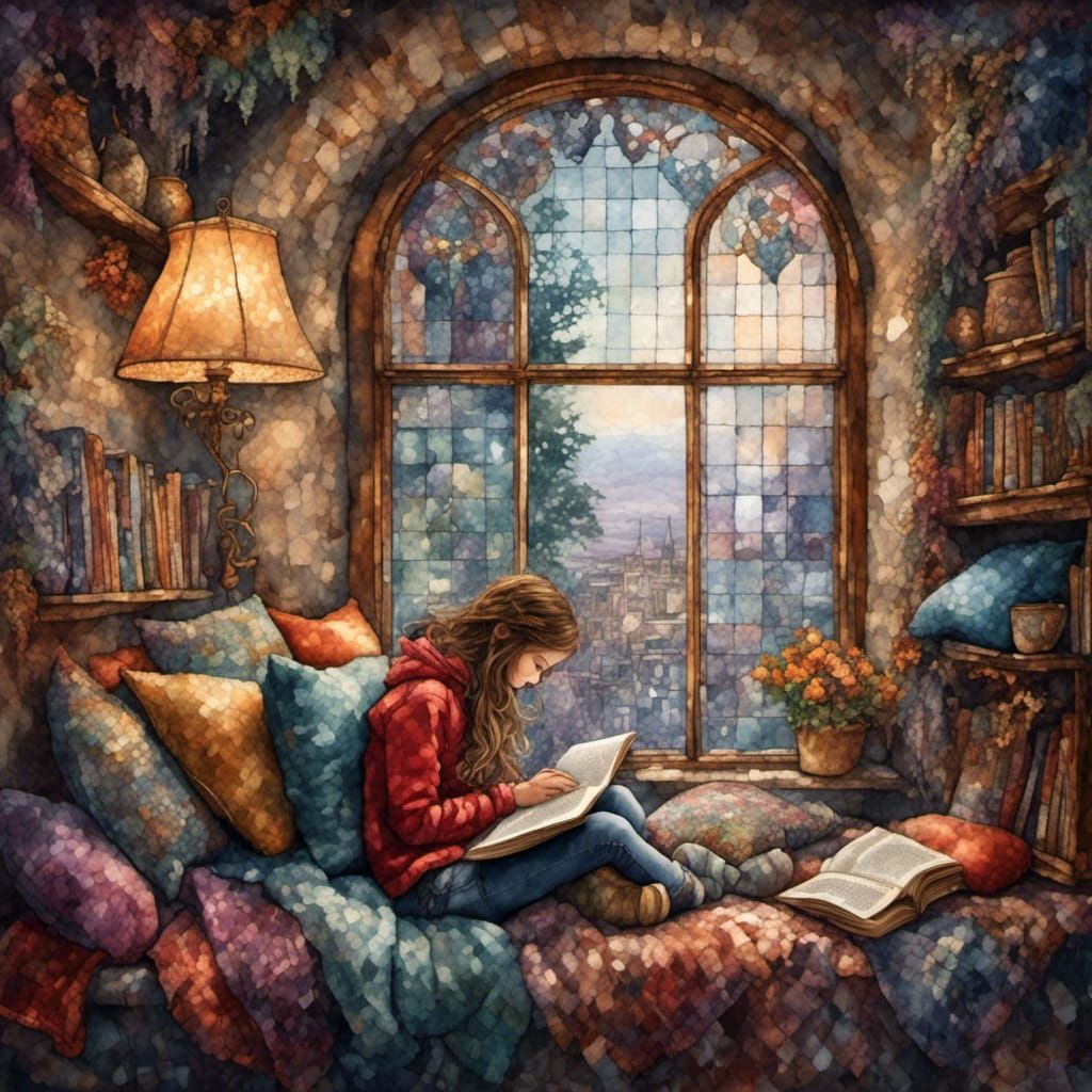 Cozy Reader in Tapestry-Style Window Nook