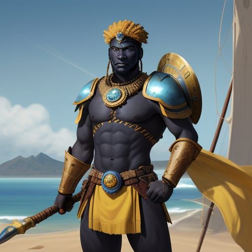 African Warrior with Golden Fortress Background