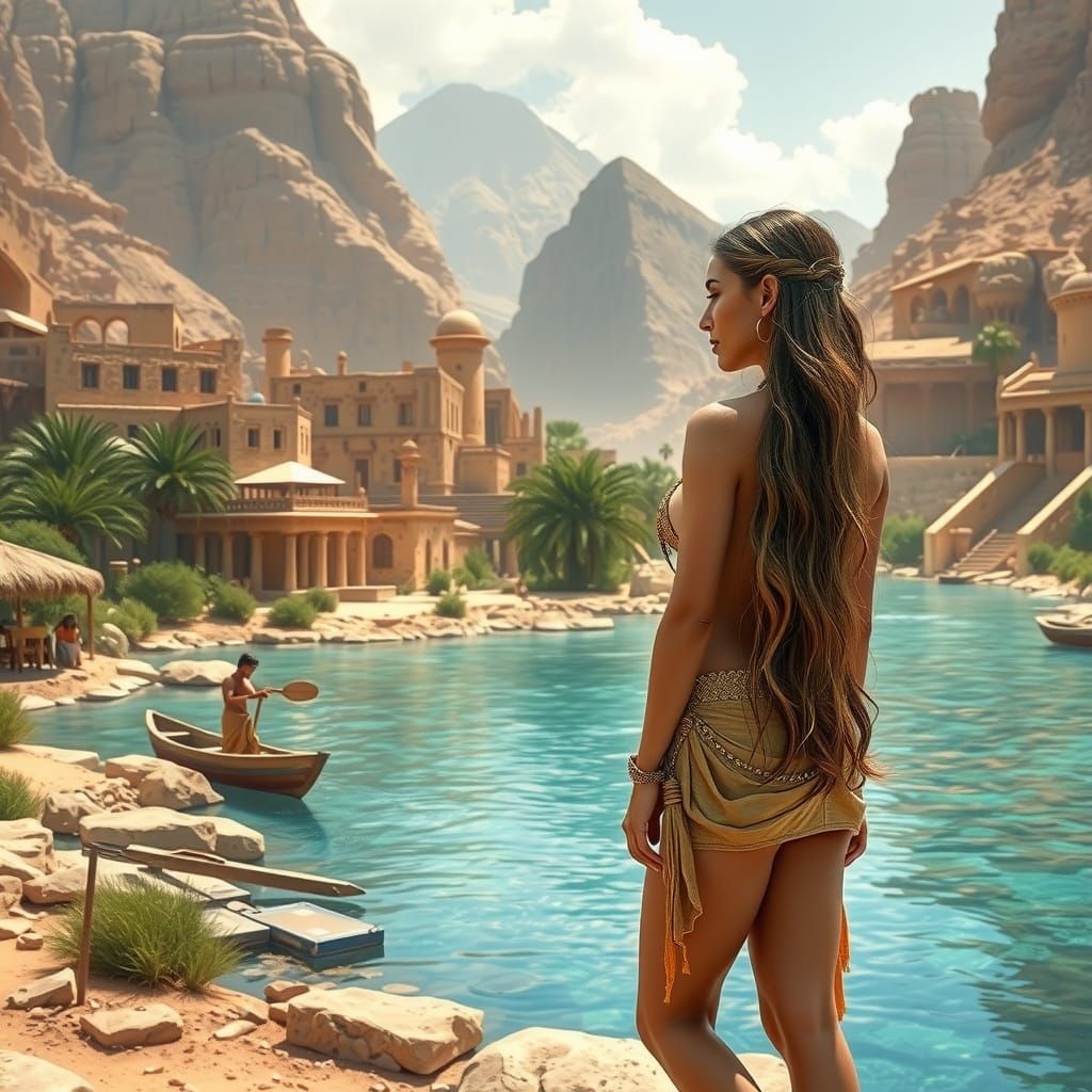 Ancient Egyptian Village Scene in Vibrant Colors