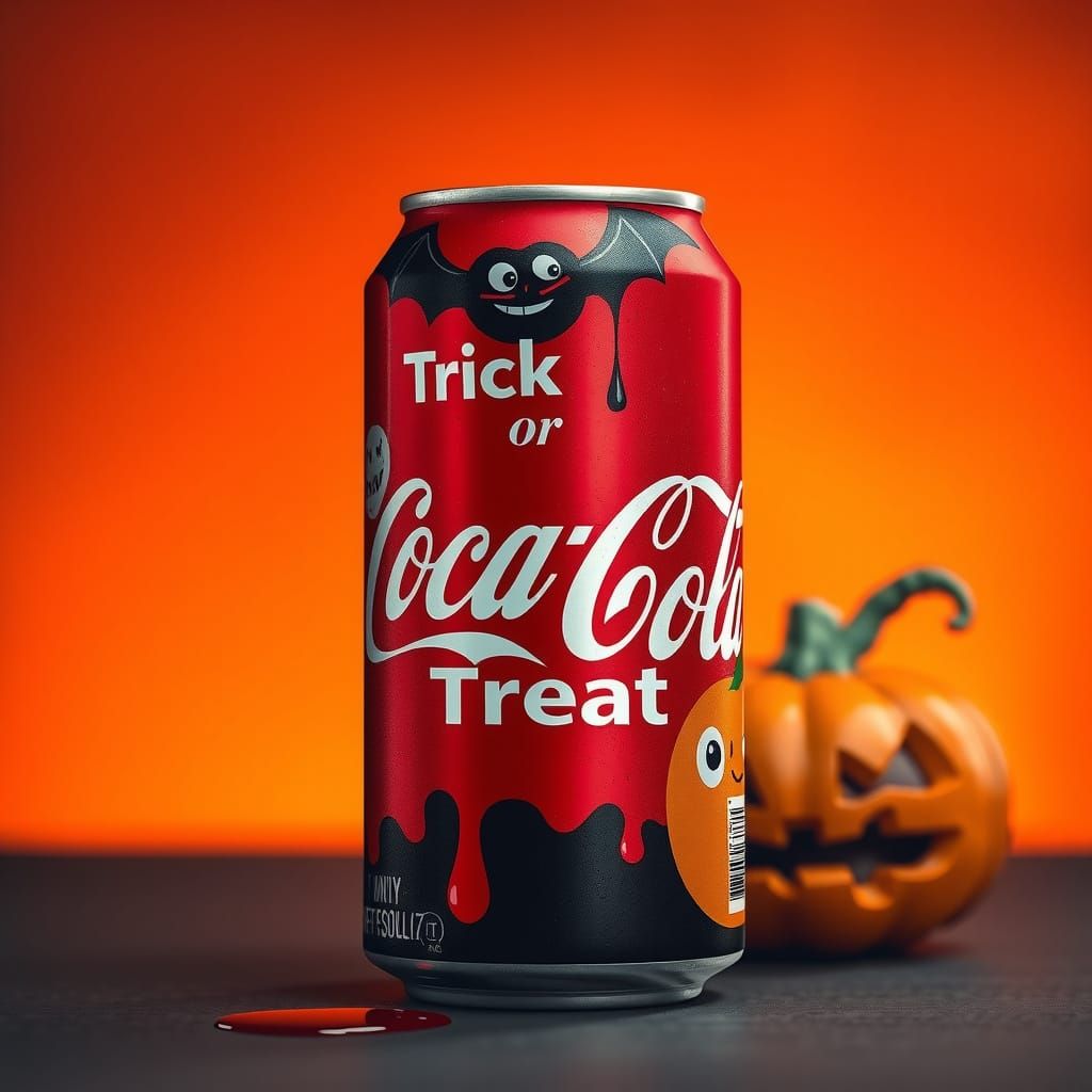 Halloween Coca-Cola Can with Ghost, Bat, and Pumpkin