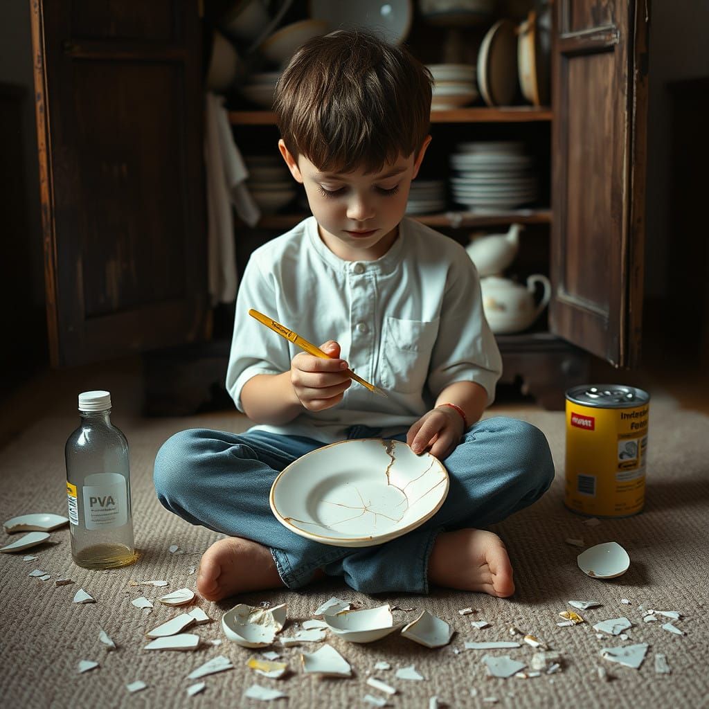 Kintsugi Art of Repair in Whimsical Setting