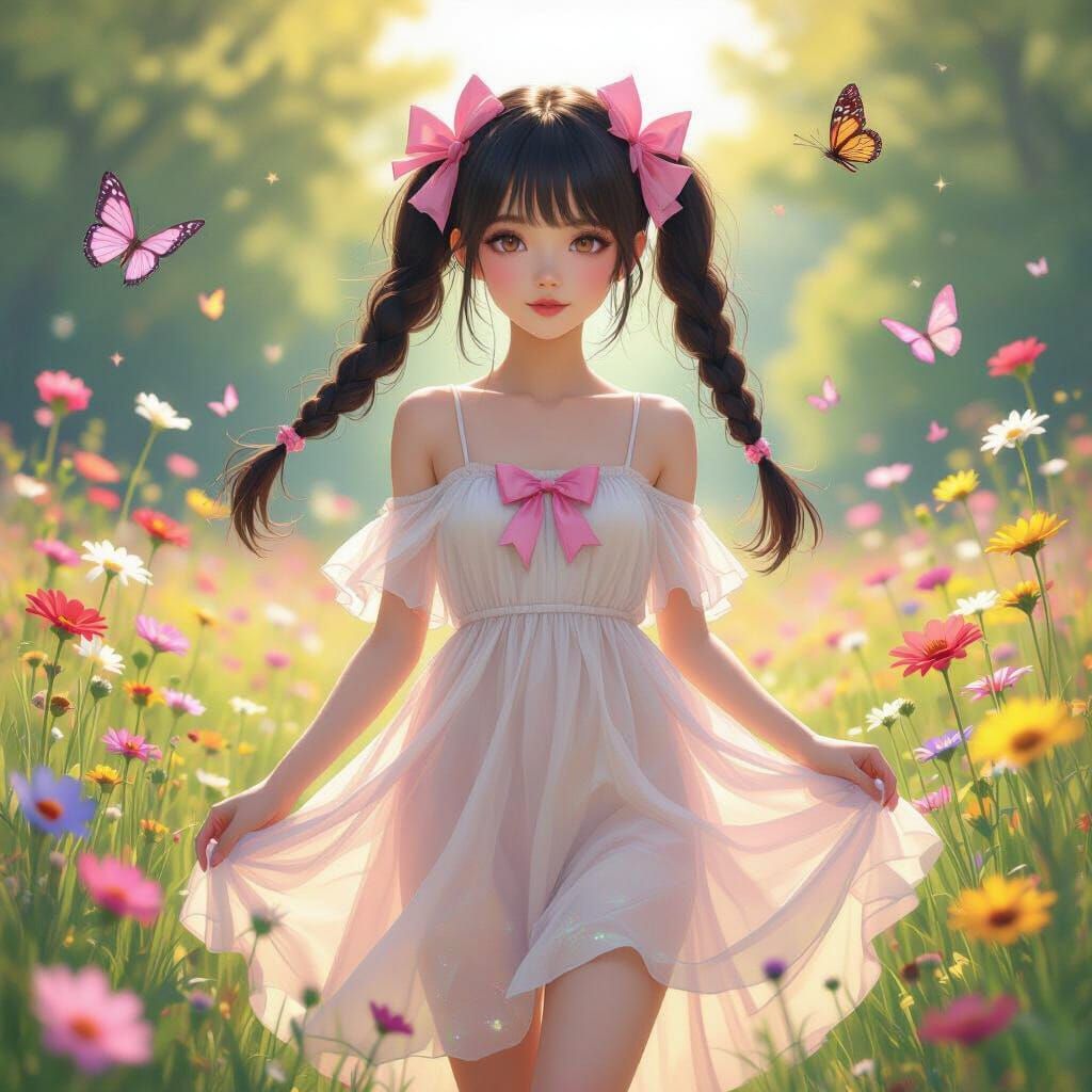 Androgynous Figure in Sunny Park, Art Nouveau Style