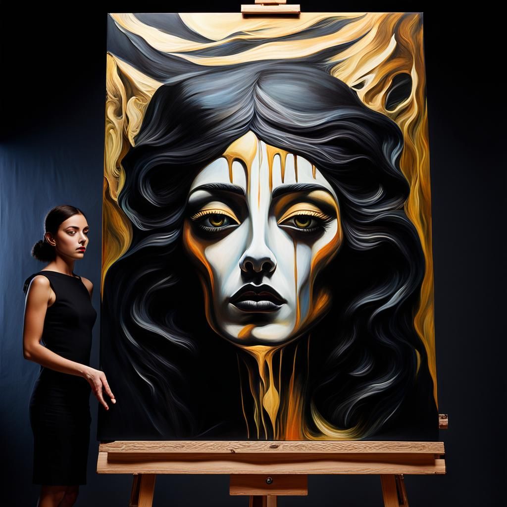 Surreal Painting on Easel with Dreamlike Brushstrokes
