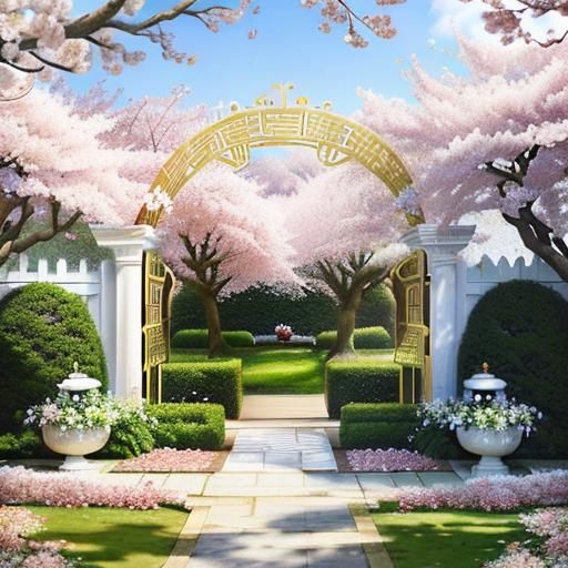 (A cherry blossom tree in the center of a secret garden.10.0...