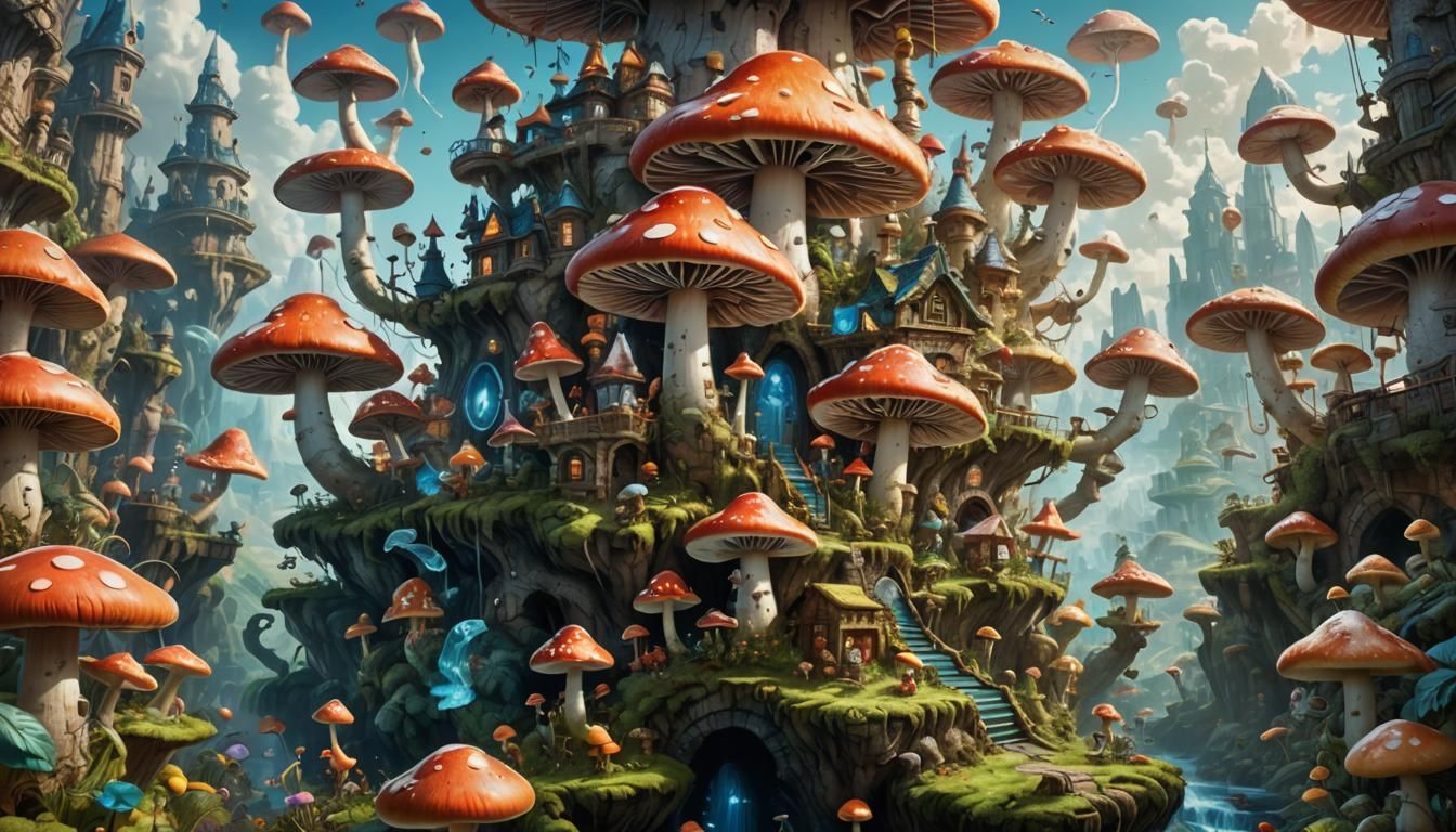 Surreal Mushroom Kingdom in Pop Art Style