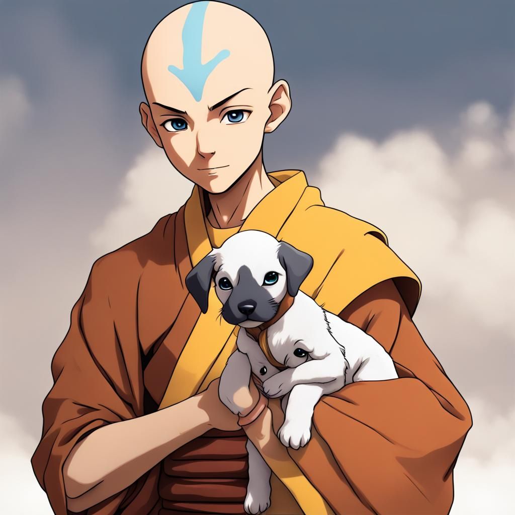 Aang with Schnauzer in Anime Style