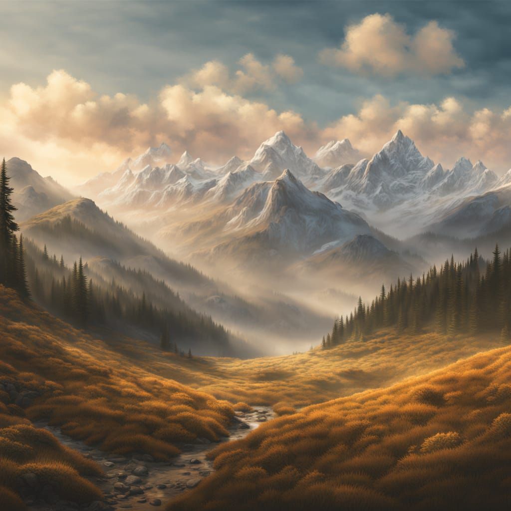 Serene 8K Panoramic Landscape with Majestic Mountains