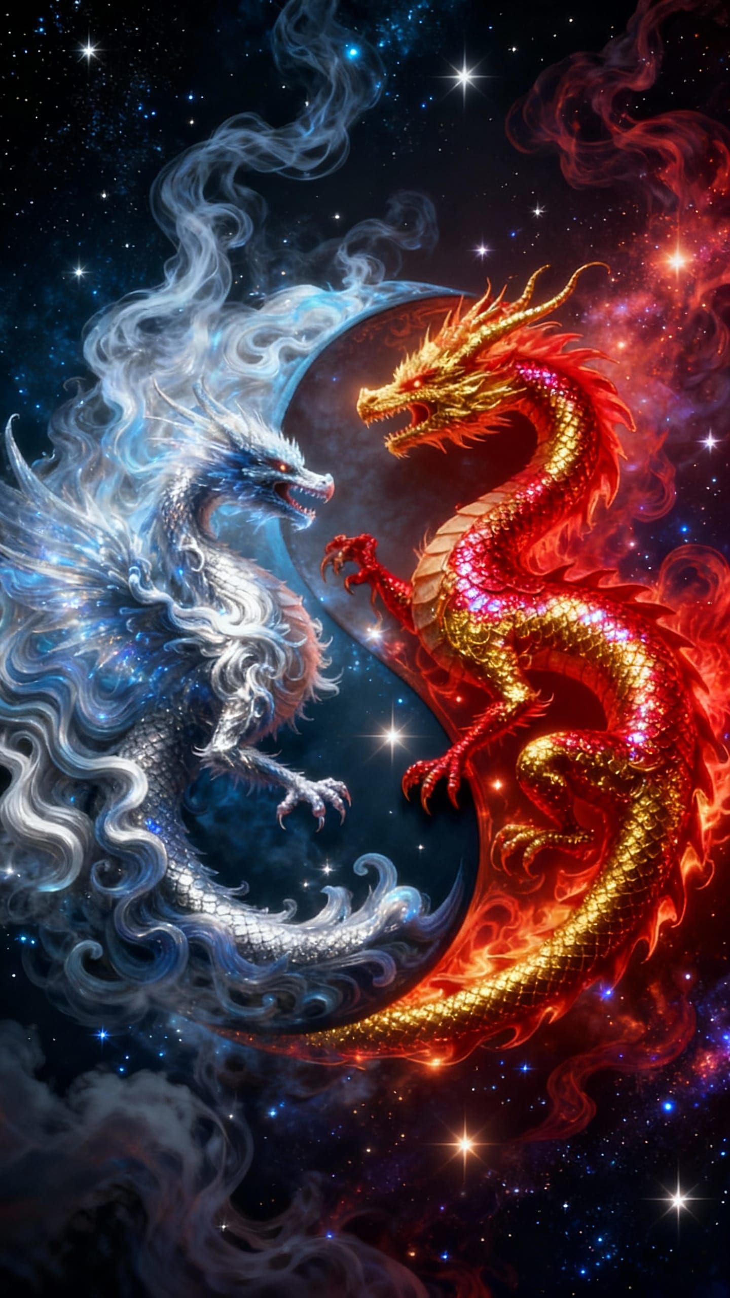 Two Majestic Dragons Form Yin Yang Symbol