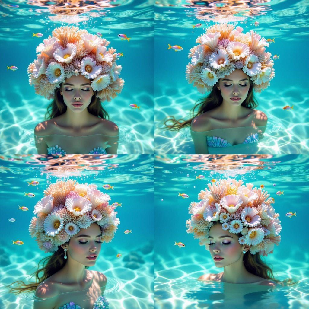 Avant-Garde Coral Reef Headpiece on Serene Mermaid