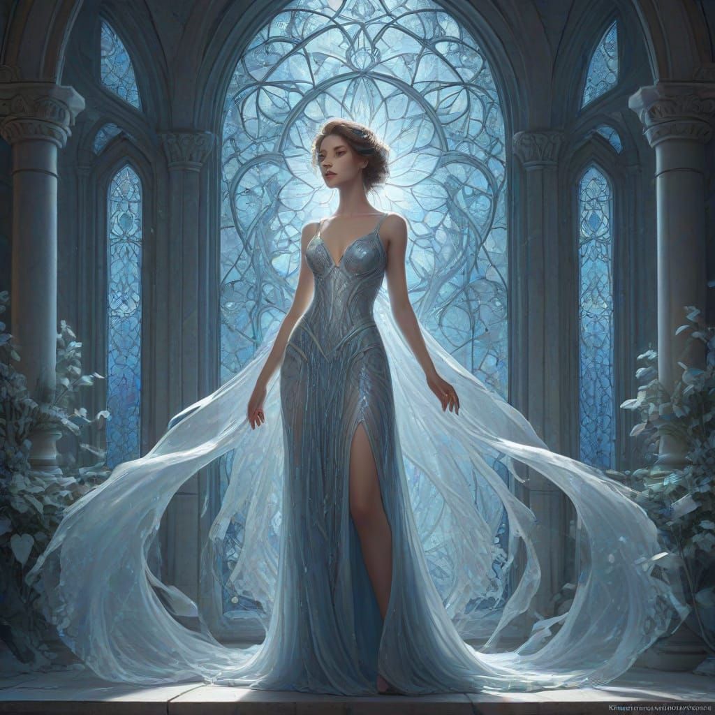 Majestic Glass Ice Castle With Celestial Stained Glass