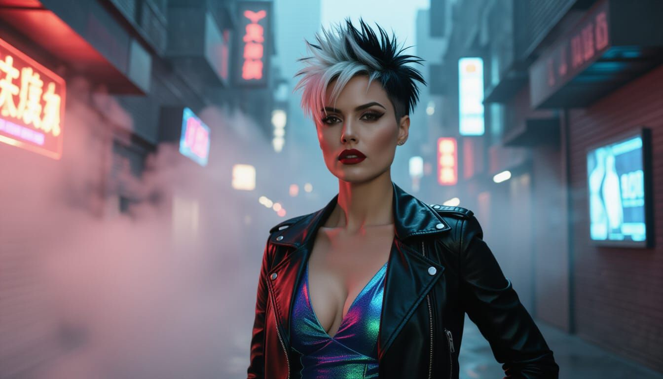 Dystopian Woman on Mars in Flash Photograph