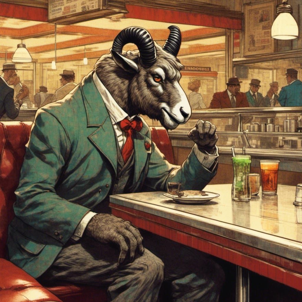 Blacksad style: bighorn in a diner