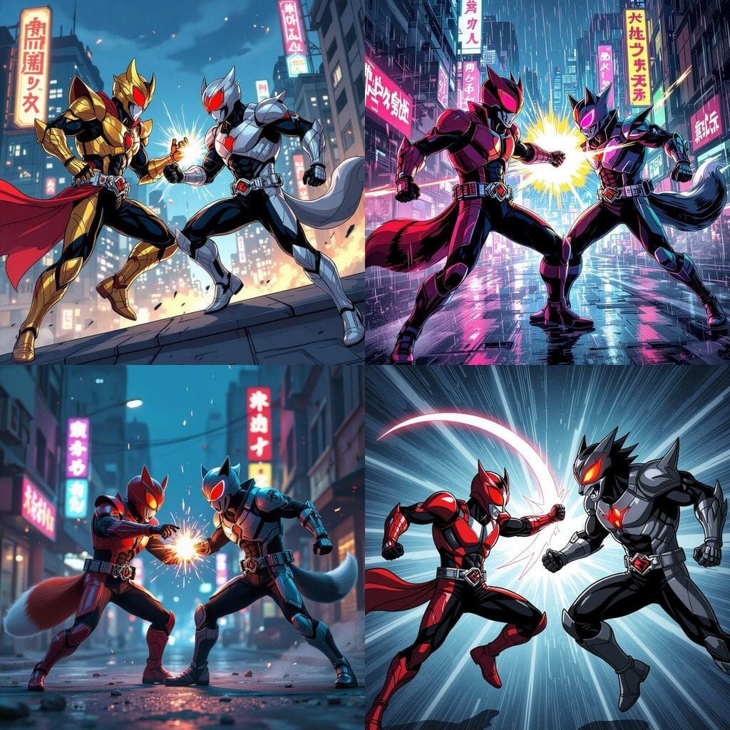 Kamen Rider Fox Battles Kamen Rider Wolf in Comic Art Style