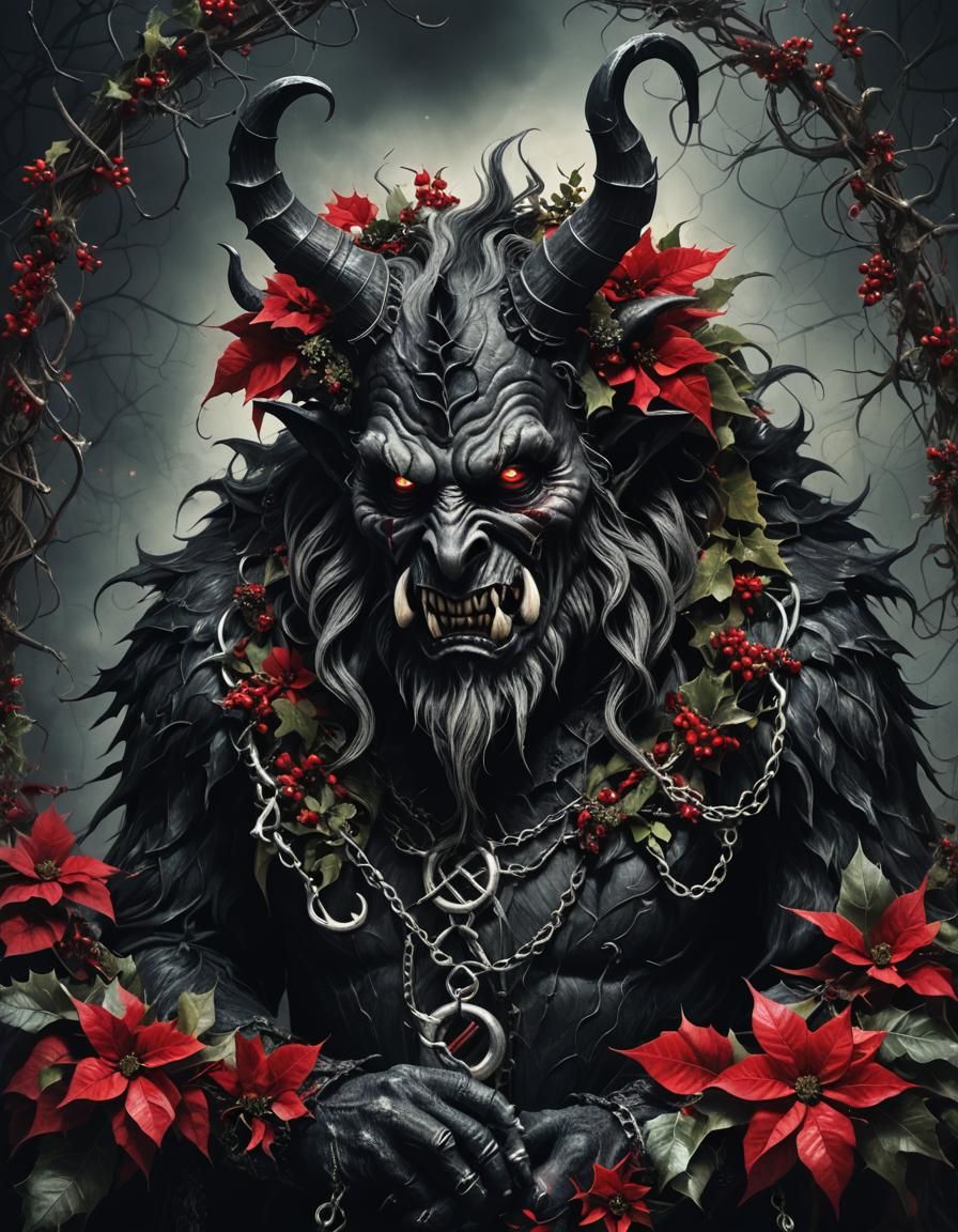 Demonic Krampus Figure in Gothic Christmas Scene