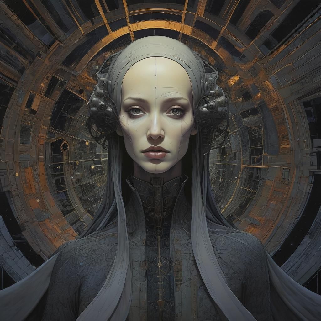 Dark Gothic Sci-Fi Painting in Moebius Style