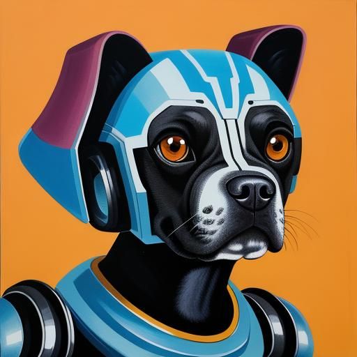 Detailed Gouache Painting of a Robot Dog