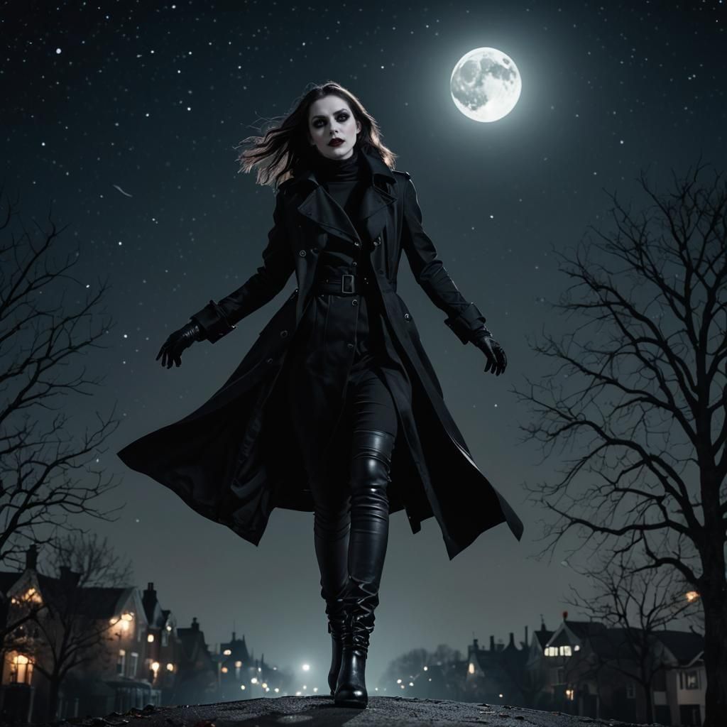 Gothic Vampire Woman Floating at Night