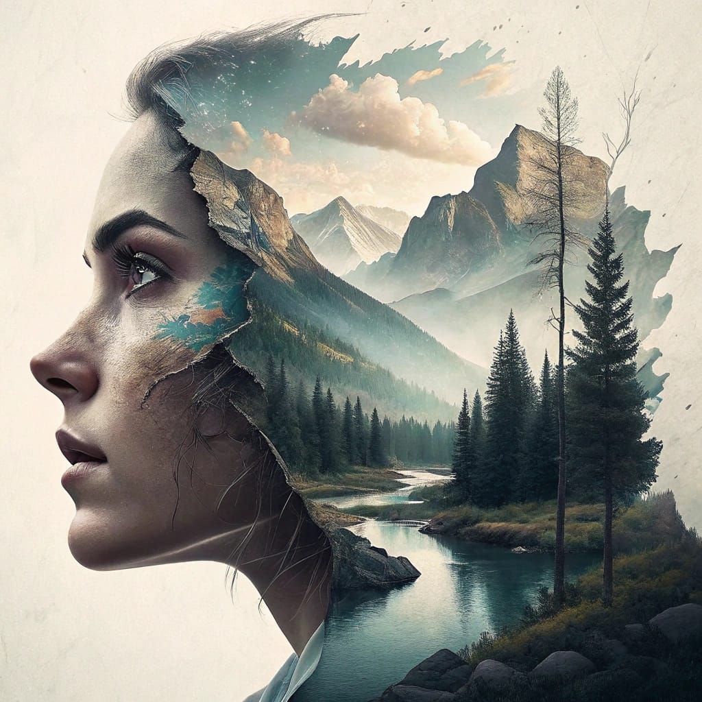 Surreal Double Exposure Portrait with Landscape