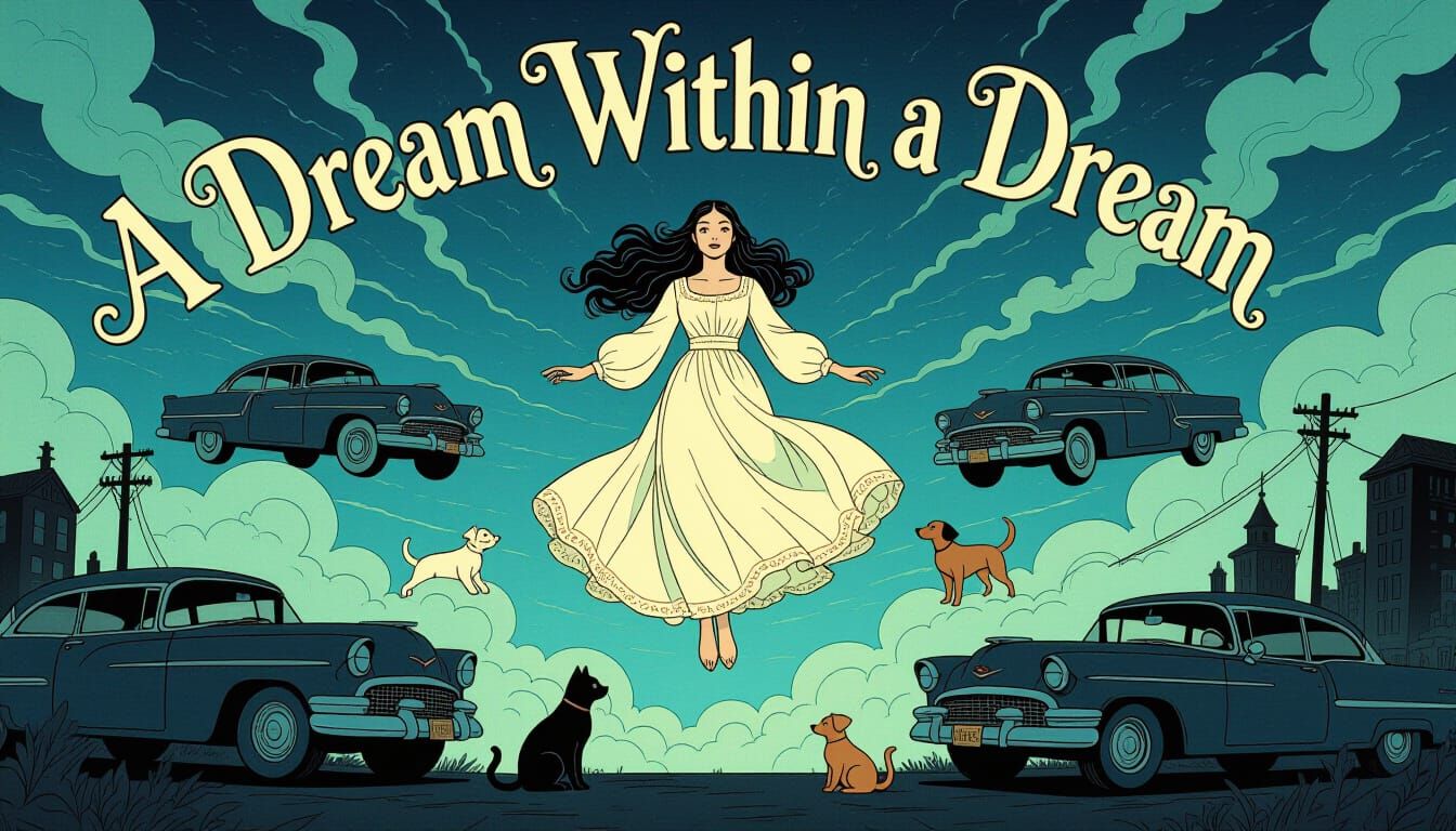 Dreamlike Flight Amidst Clouds and Surreal Objects