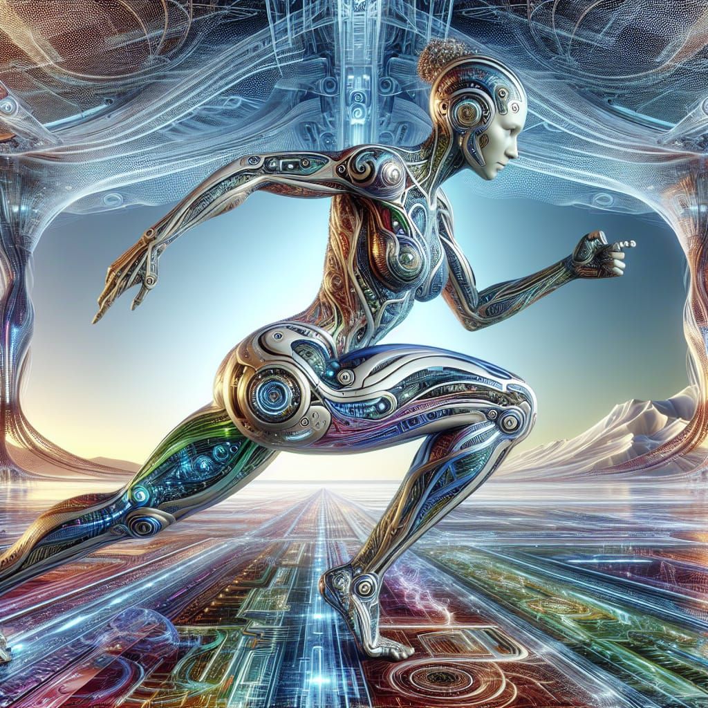 Biomechanical Woman in Futuristic Landscape