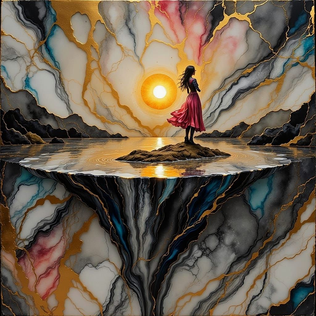 Mystic Landscape in Marble and Charcoal