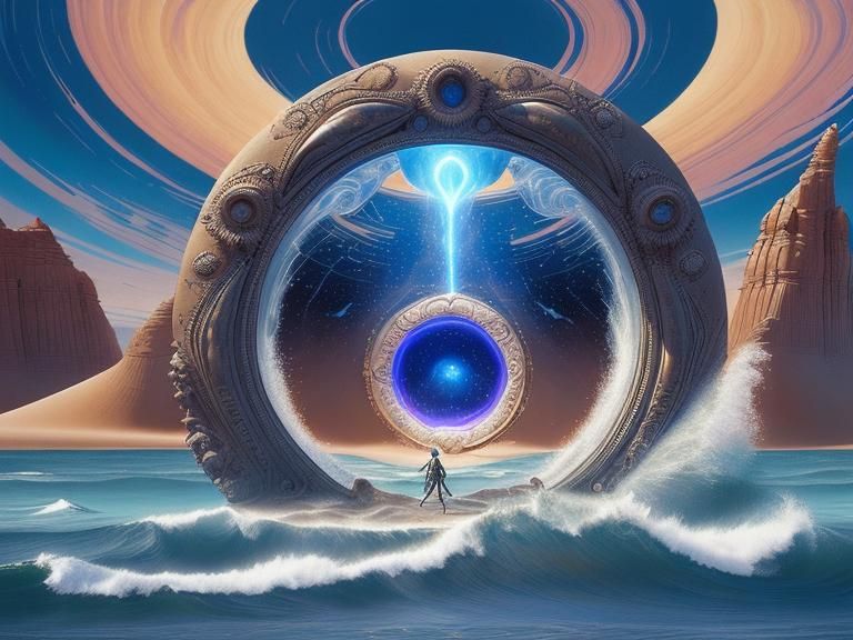 Cosmic Time Portal Over Alien Desert, Moebius Style